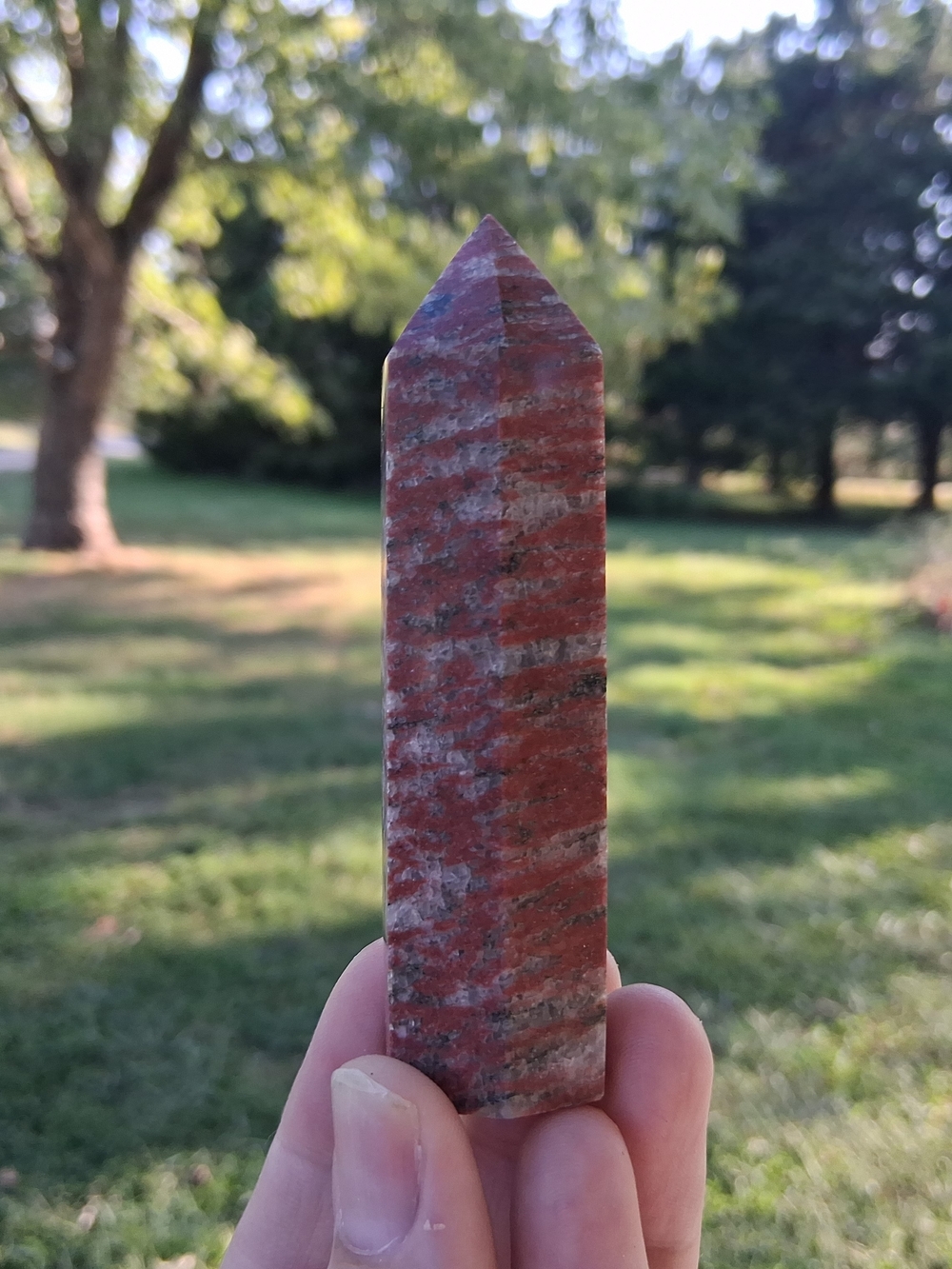 Red Jasper Crystal Tower 3.7” Banded Natural Stone Polished Point Striped